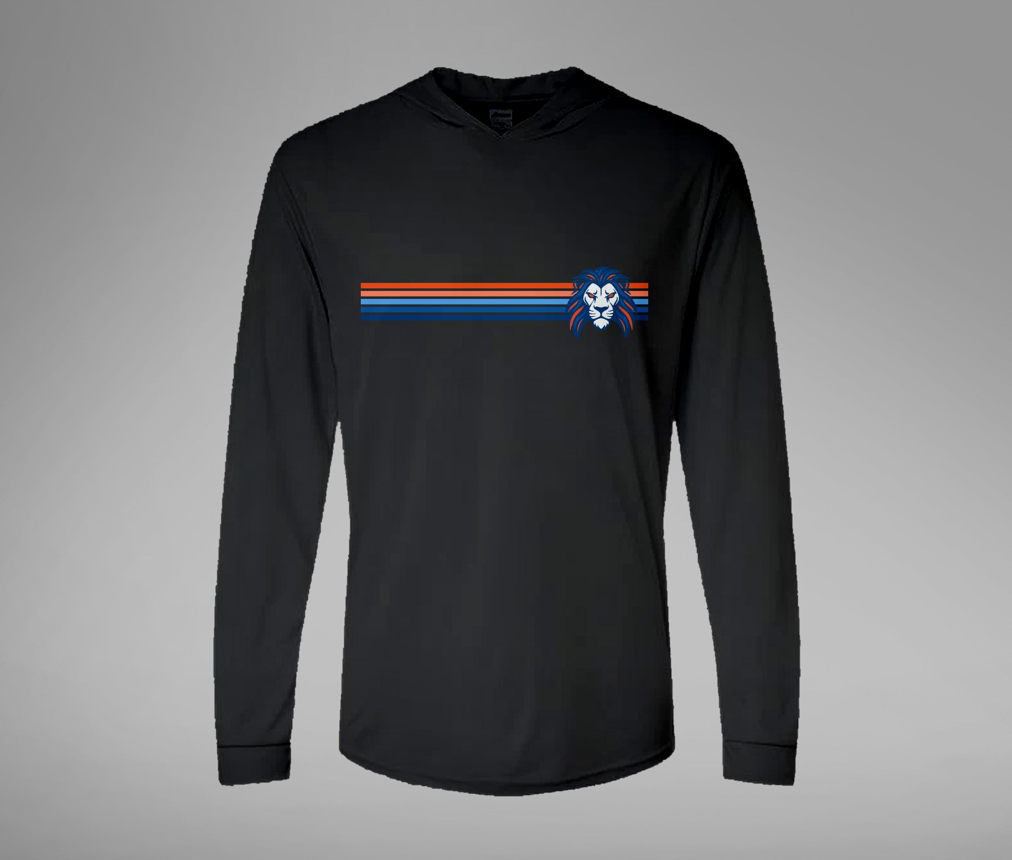 Striped Lion Hooded Performance Long Sleeve Tee