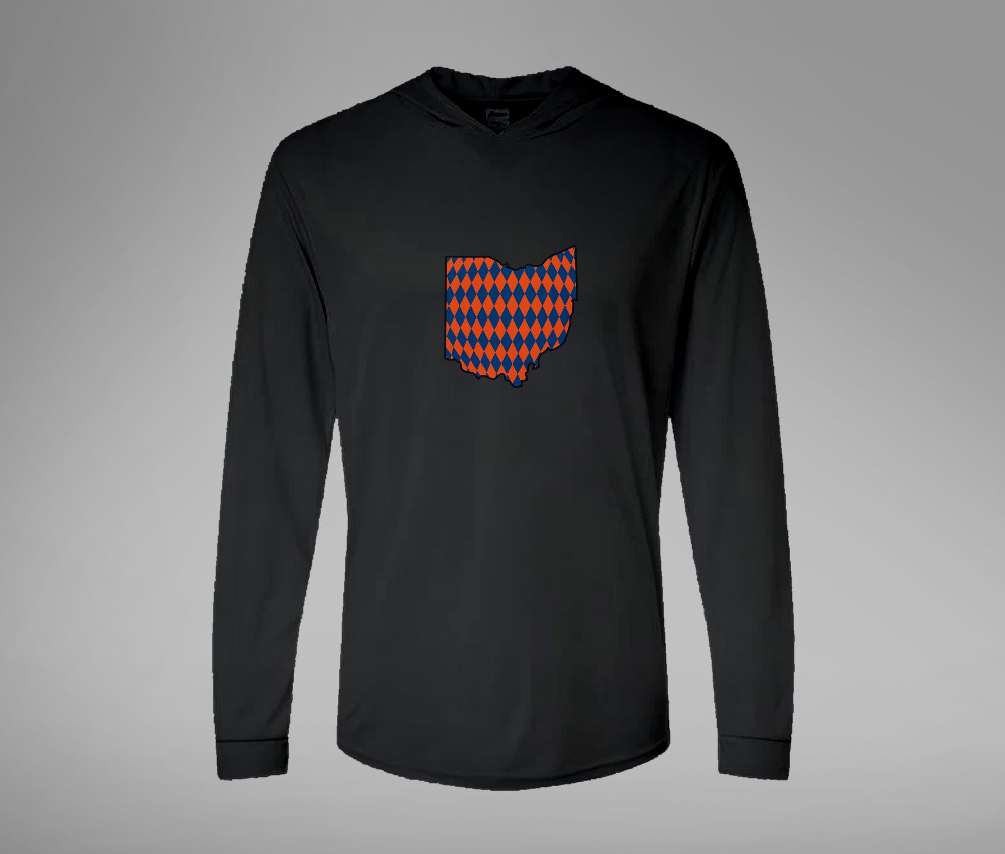 Orange and Blue Ohio Hooded Performance Long Sleeve Tee