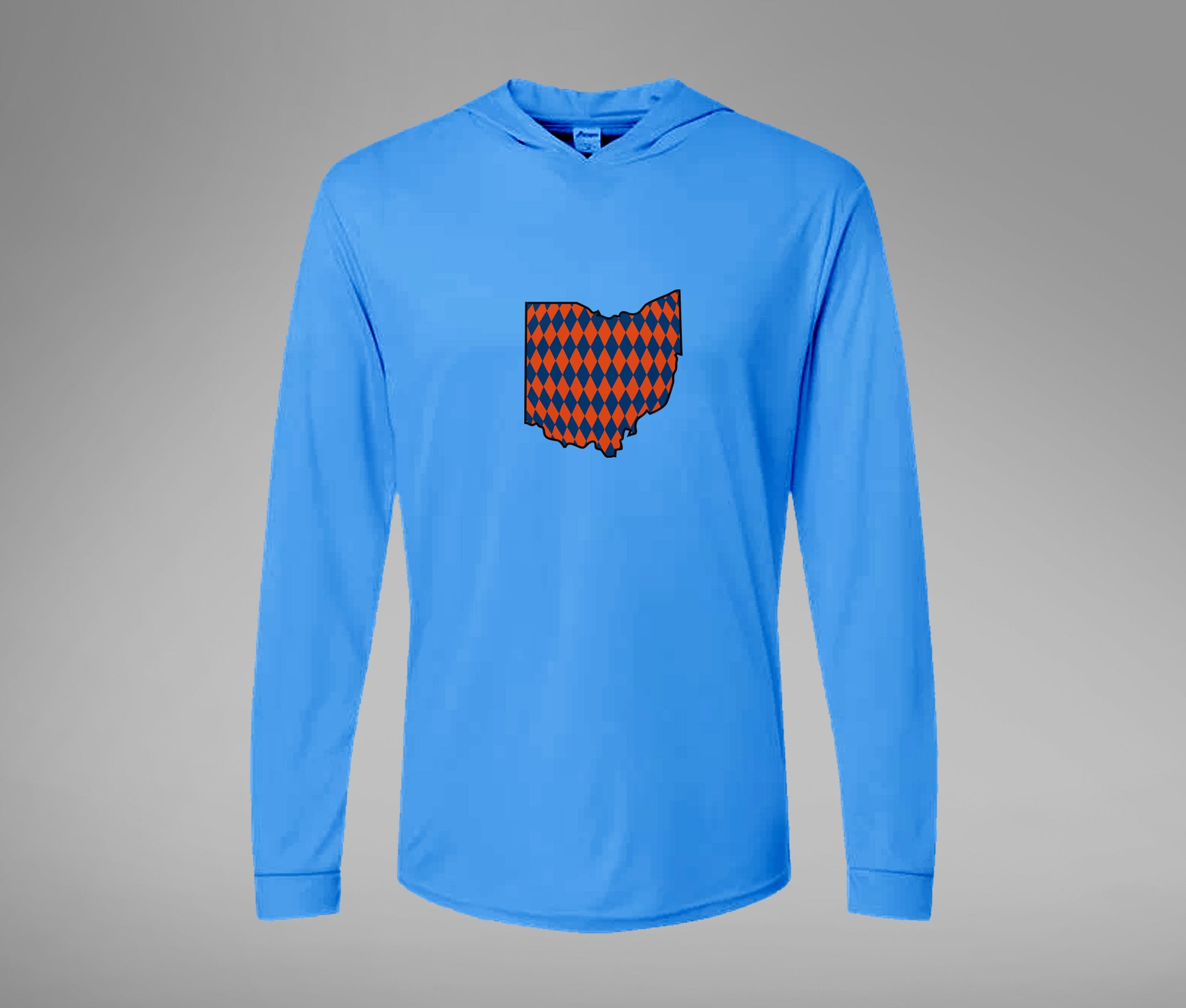 Orange and Blue Ohio Hooded Performance Long Sleeve Tee
