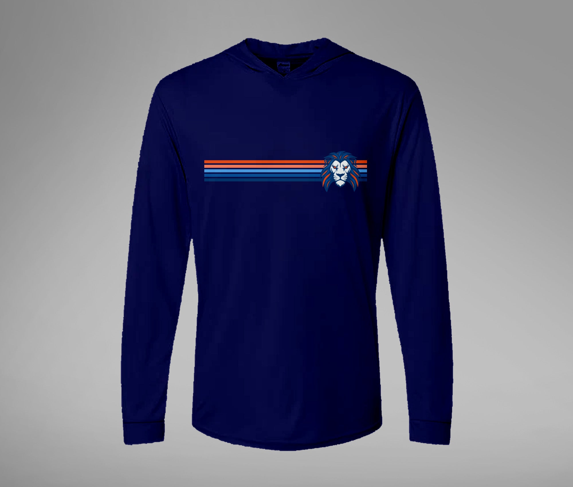 Striped Lion Hooded Performance Long Sleeve Tee