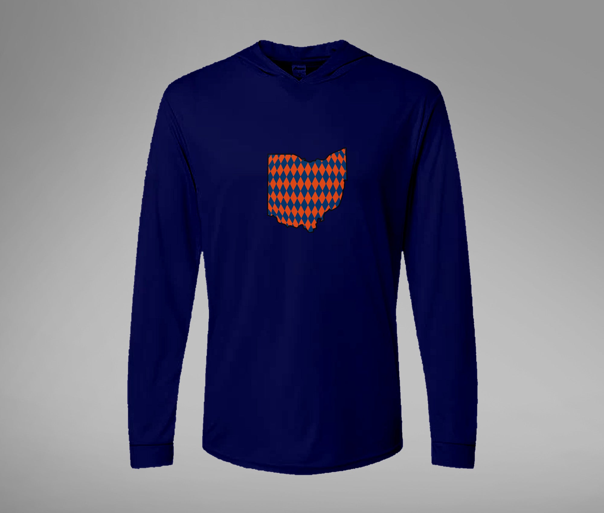 Orange and Blue Ohio Hooded Performance Long Sleeve Tee