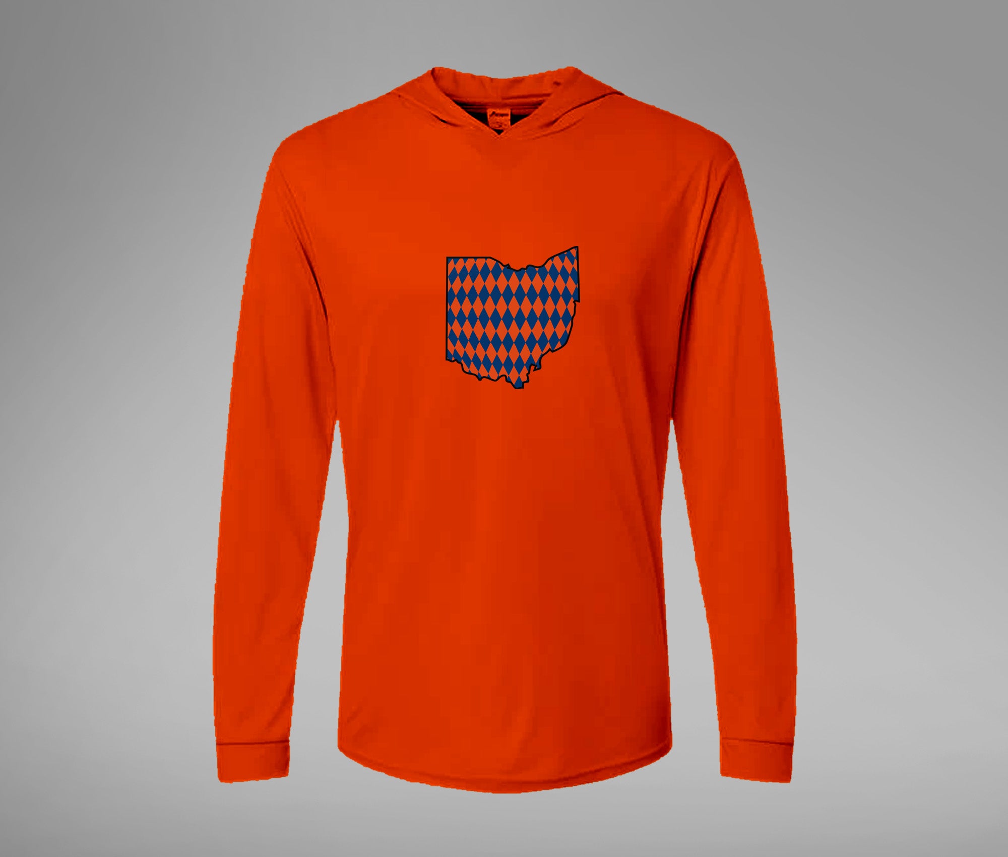 Orange and Blue Ohio Hooded Performance Long Sleeve Tee
