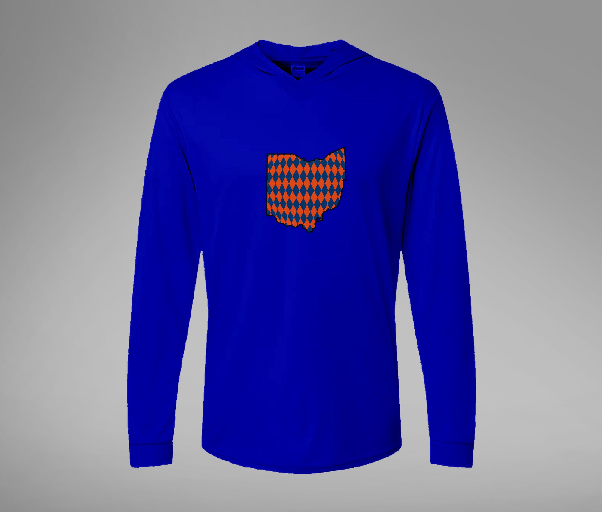 Orange and Blue Ohio Hooded Performance Long Sleeve Tee