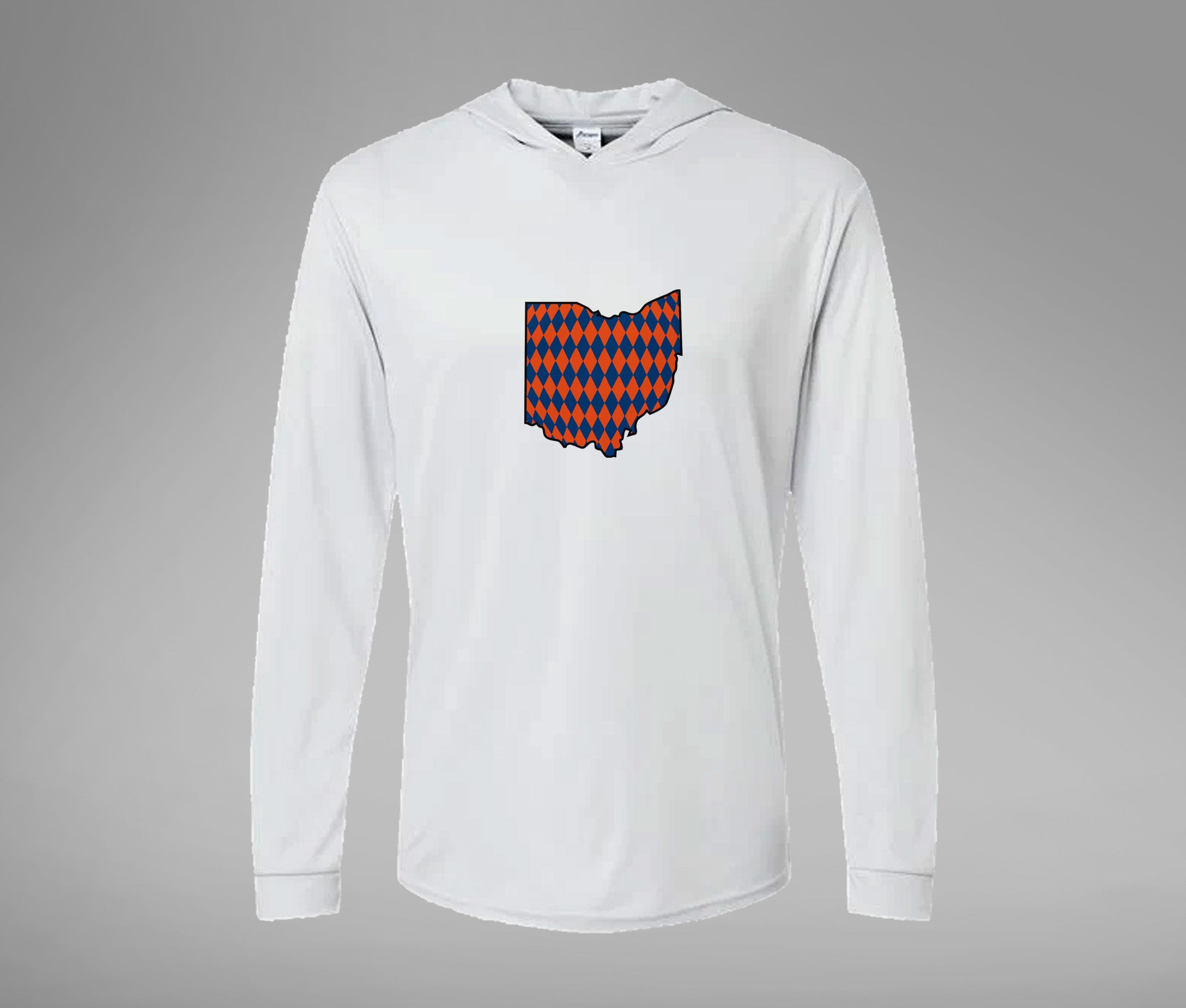 Orange and Blue Ohio Hooded Performance Long Sleeve Tee